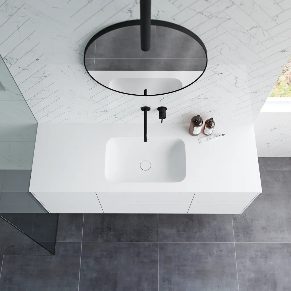 Pulcher Mood 140 Soft - Bathroom furniture 140x46, Matt white w/ SolidTec® sink