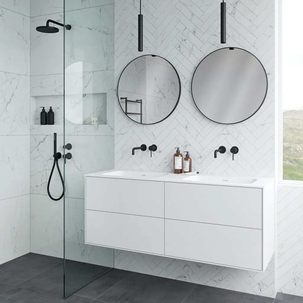 Pulcher Mood 140D Soft - Bathroom furniture 140x46 cm, Matt white w/ SolidTec® sink