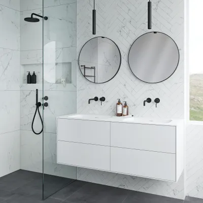 Pulcher Mood 140D Soft - Bathroom furniture 140x46 cm, Matt white w/ SolidTec® sink