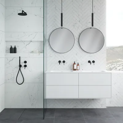 Pulcher Mood 140D Soft - Bathroom furniture 140x46 cm, Matt white w/ SolidTec® sink