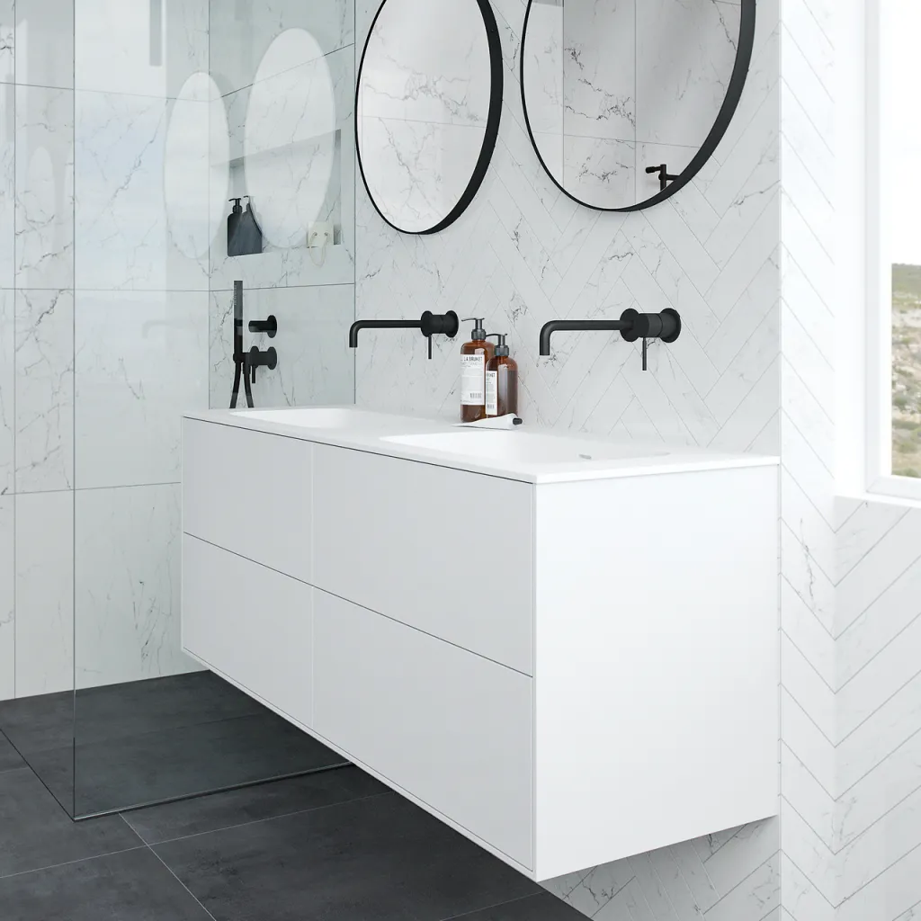 Pulcher Mood 140D Soft - Bathroom furniture 140x46 cm, Matt white w/ SolidTec® sink