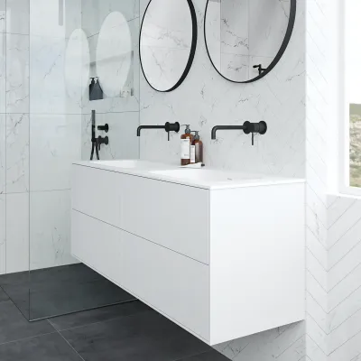 Pulcher Mood 140D Soft - Bathroom furniture 140x46 cm, Matt white w/ SolidTec® sink
