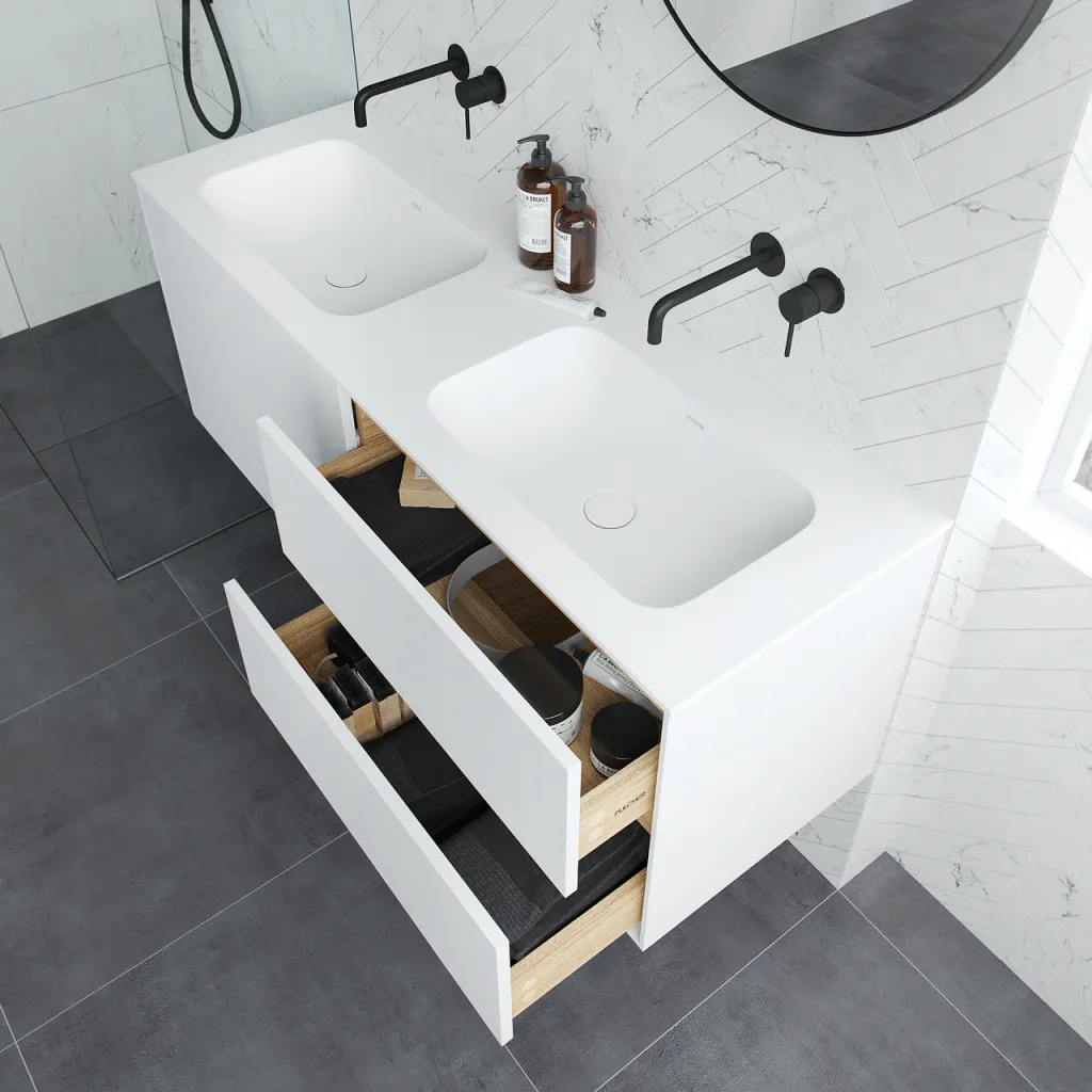 Pulcher Mood 140D Soft - Bathroom furniture 140x46 cm, Matt white w/ SolidTec® sink