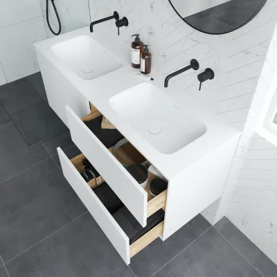 Pulcher Mood 140D Soft - Bathroom furniture 140x46 cm, Matt white w/ SolidTec® sink