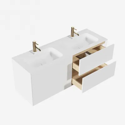 Pulcher Mood 140D Soft - Bathroom furniture 140x46 cm, Matt white w/ SolidTec® sink