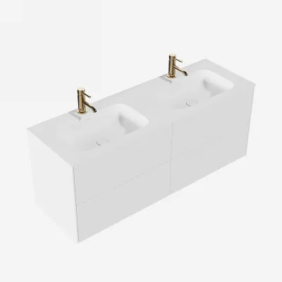 Pulcher Mood 140D Soft - Bathroom furniture 140x46 cm, Matt white w/ SolidTec® sink