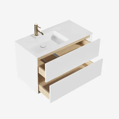 Pulcher Mood 90L Soho - Bathroom furniture 90x46 cm, Matt white w/ SolidTec® sink