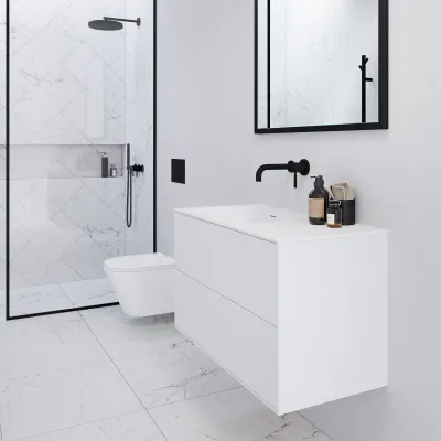 Pulcher Mood 90L Soho - Bathroom furniture 90x46 cm, Matt white w/ SolidTec® sink