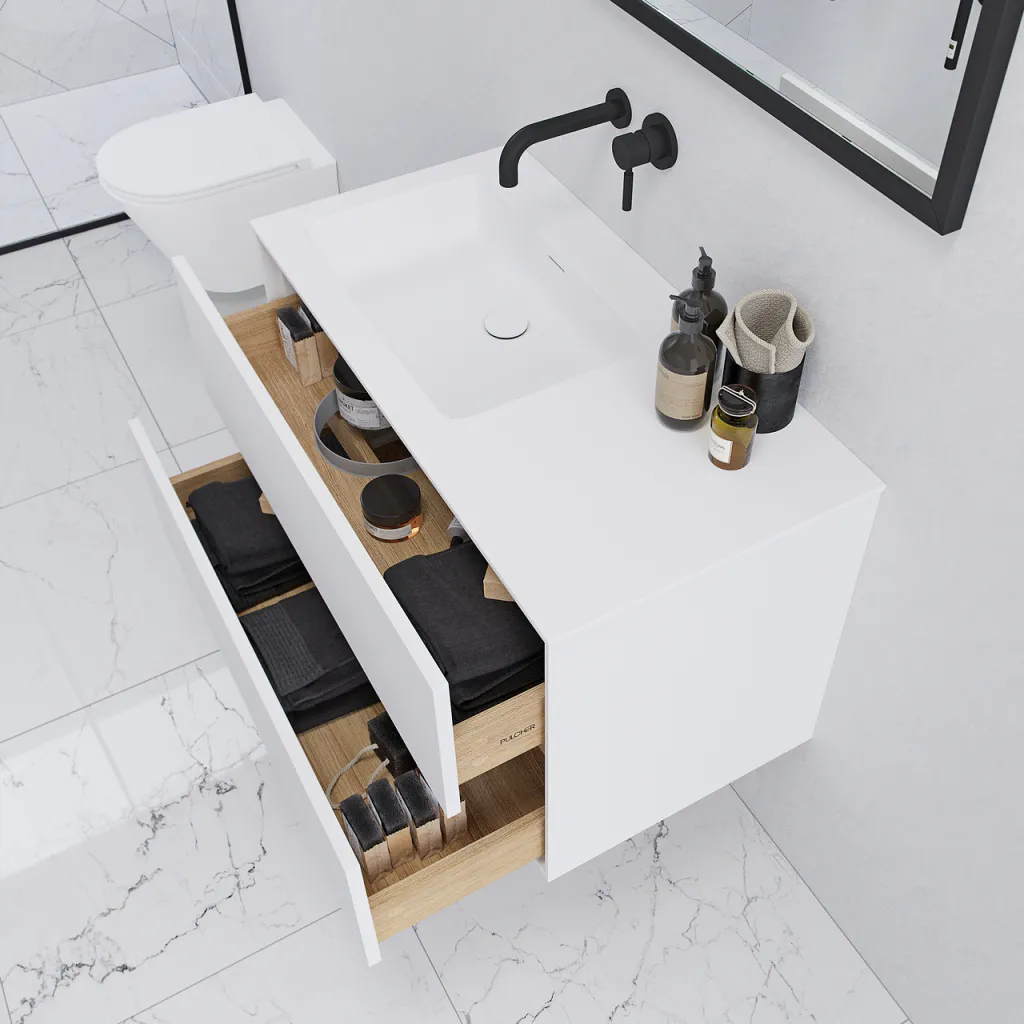 Pulcher Mood 90L Soho - Bathroom furniture 90x46 cm, Matt white w/ SolidTec® sink