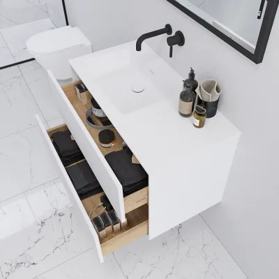 Pulcher Mood 90L Soho - Bathroom furniture 90x46 cm, Matt white w/ SolidTec® sink