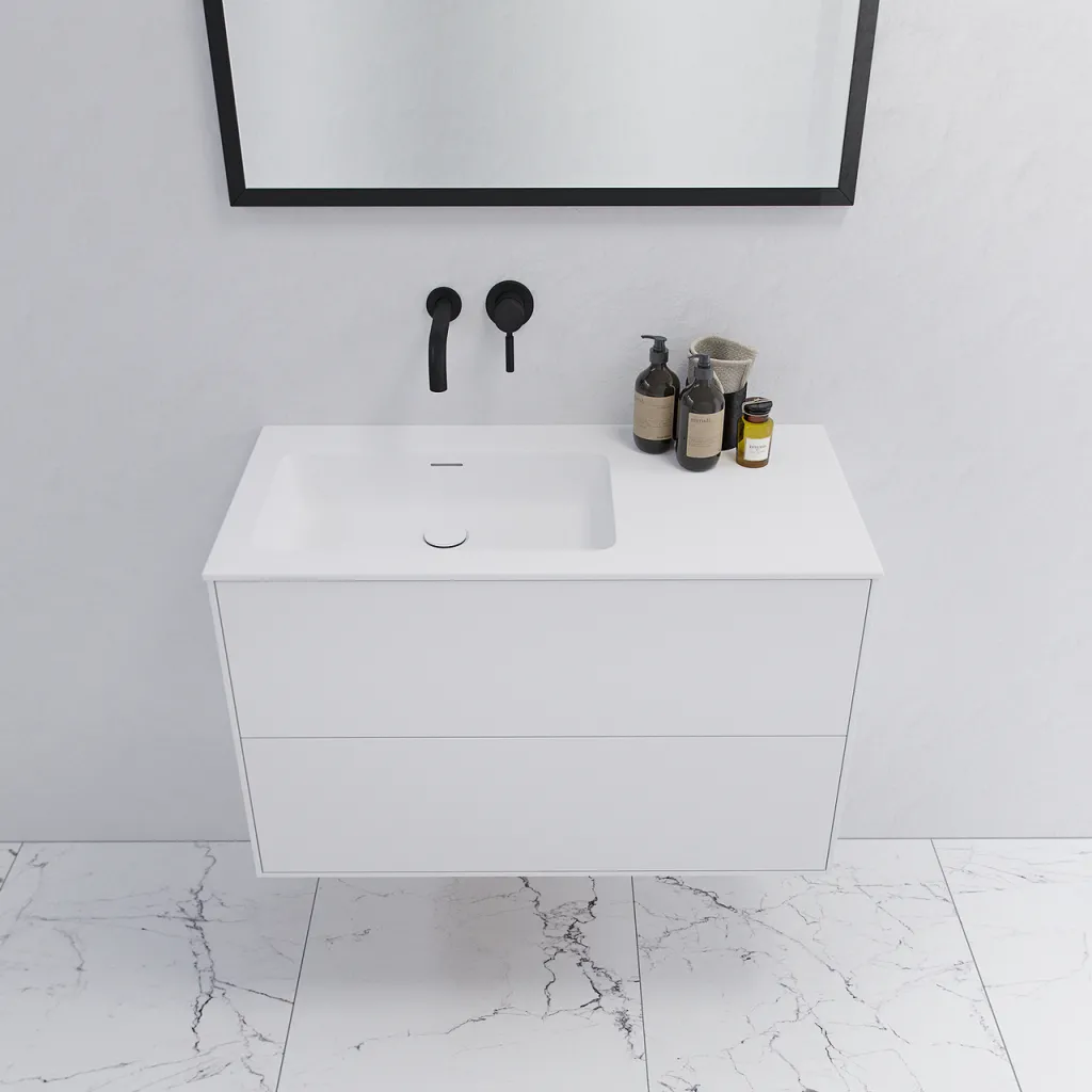 Pulcher Mood 90L Soho - Bathroom furniture 90x46 cm, Matt white w/ SolidTec® sink