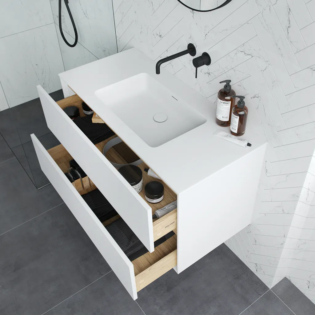 Pulcher Mood 100 Soho - Bathroom furniture 100x46 cm, Matt white w/ SolidTec® sink