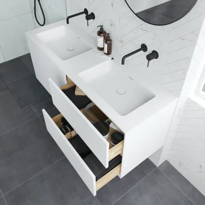 Pulcher Mood 140D Soho - Bathroom furniture 140x46 cm, Matt white w/ SolidTec® sink