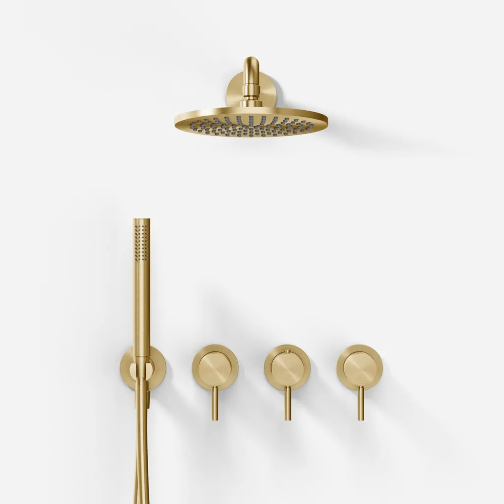 Semplice STB801 S05 - Rain DeLux SmartTerm Ø20 cm EasyClean, Wall, PVD Brushed Brass