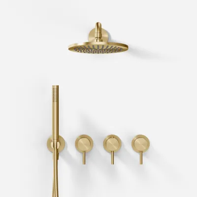 Semplice STB801 S05 - Rain DeLux SmartTerm Ø20 cm EasyClean, Wall, PVD Brushed Brass